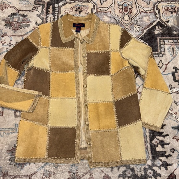 Denim & Co. Jackets & Blazers - Demim & Co.  Vintage Patchwork Leather Jacket Women's Medium Crocheted Buttons
